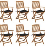 VidaXL Tuinstoelen inklapbaar 6 st met kussens massief acaciahout