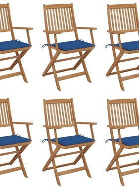 VidaXL Tuinstoelen inklapbaar 6 st met kussens massief acaciahout