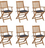VidaXL Tuinstoelen inklapbaar 6 st met kussens massief acaciahout