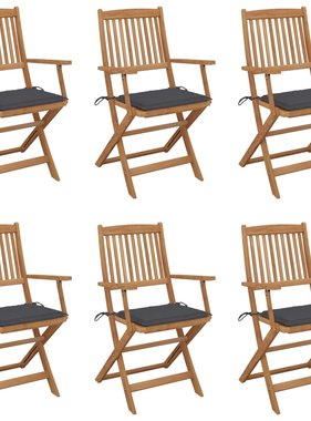VidaXL Tuinstoelen inklapbaar 6 st met kussens massief acaciahout