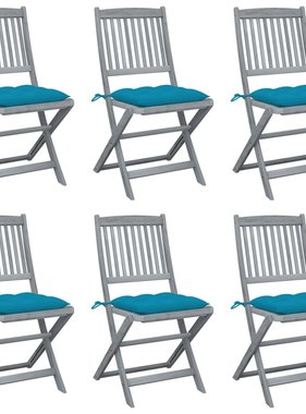 VidaXL Tuinstoelen 6 st inklapbaar met kussens massief acaciahout