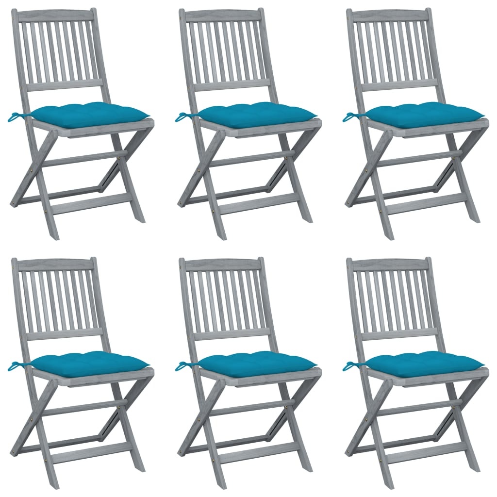 VidaXL Tuinstoelen 6 st inklapbaar met kussens massief acaciahout