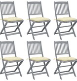 VidaXL Tuinstoelen 6 st inklapbaar met kussens massief acaciahout