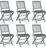VidaXL Tuinstoelen 6 st inklapbaar met kussens massief acaciahout