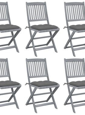 VidaXL Tuinstoelen 6 st inklapbaar met kussens massief acaciahout