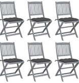 VidaXL Tuinstoelen 6 st inklapbaar met kussens massief acaciahout