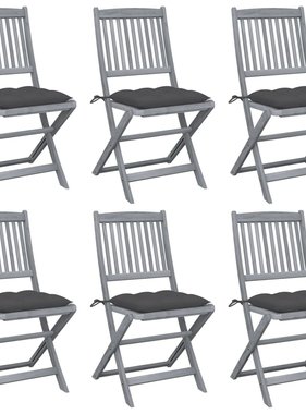 VidaXL Tuinstoelen 6 st inklapbaar met kussens massief acaciahout