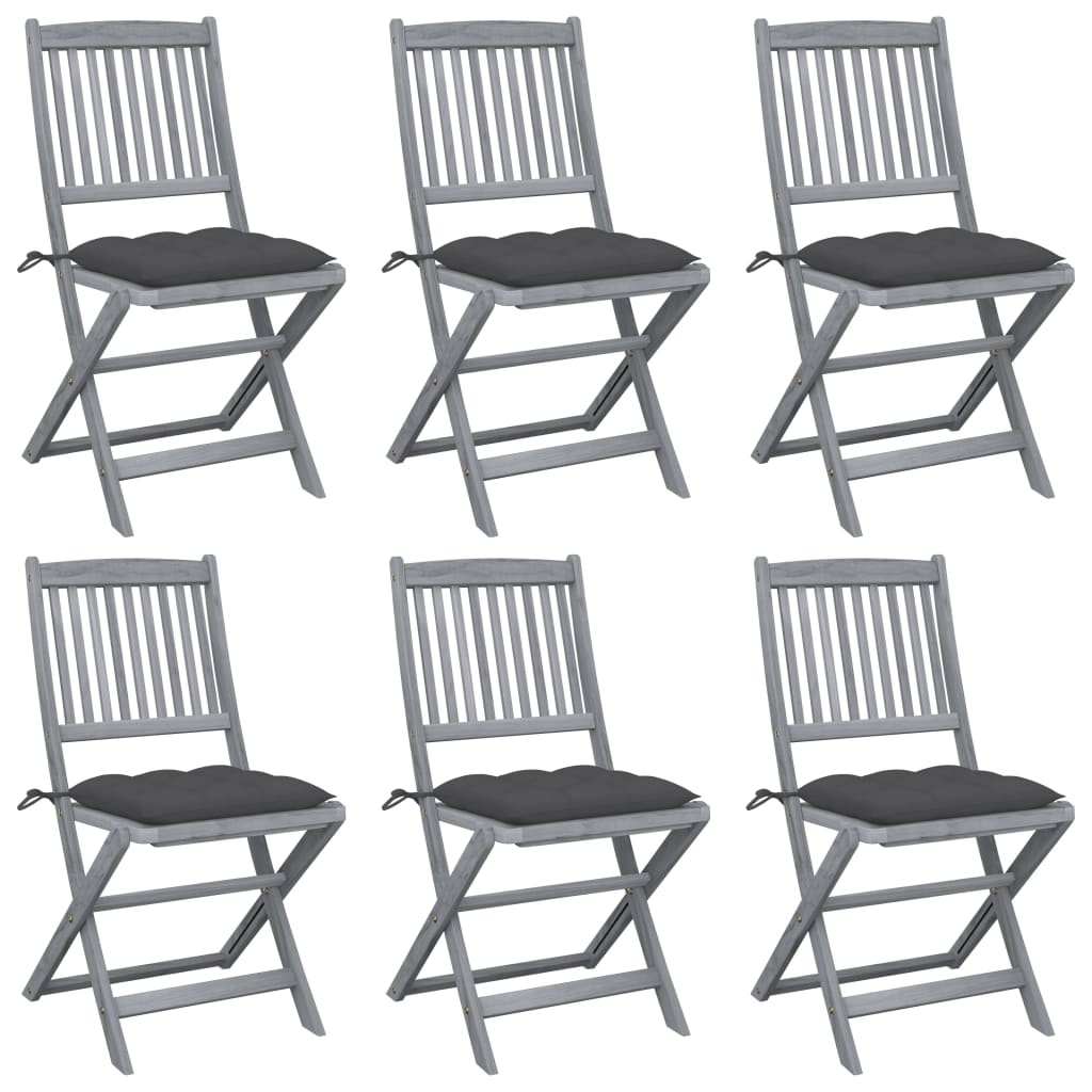 VidaXL Tuinstoelen 6 st inklapbaar met kussens massief acaciahout