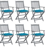 VidaXL Tuinstoelen 6 st inklapbaar met kussens massief acaciahout