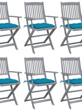 VidaXL Tuinstoelen 6 st inklapbaar met kussens massief acaciahout