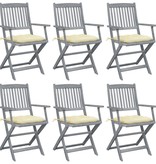 VidaXL Tuinstoelen 6 st inklapbaar met kussens massief acaciahout
