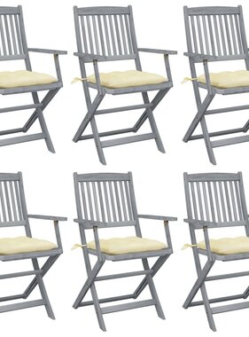 VidaXL Tuinstoelen 6 st inklapbaar met kussens massief acaciahout