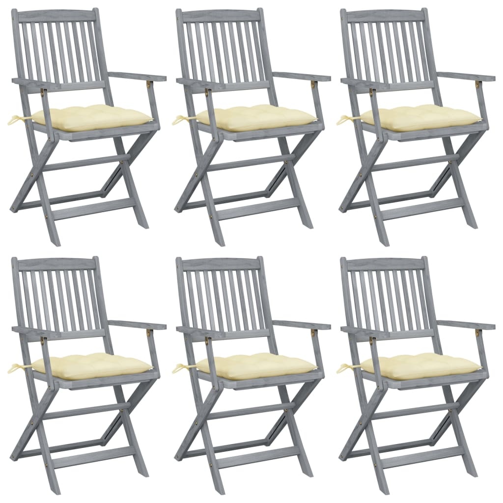 VidaXL Tuinstoelen 6 st inklapbaar met kussens massief acaciahout