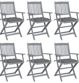 VidaXL Tuinstoelen 6 st inklapbaar met kussens massief acaciahout