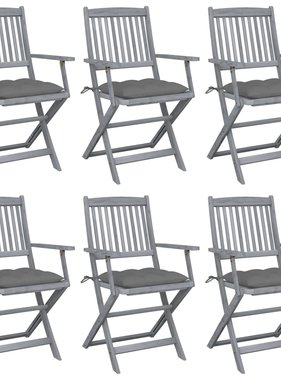 VidaXL Tuinstoelen 6 st inklapbaar met kussens massief acaciahout