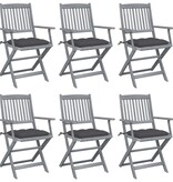 VidaXL Tuinstoelen 6 st inklapbaar met kussens massief acaciahout