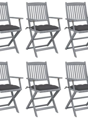VidaXL Tuinstoelen 6 st inklapbaar met kussens massief acaciahout
