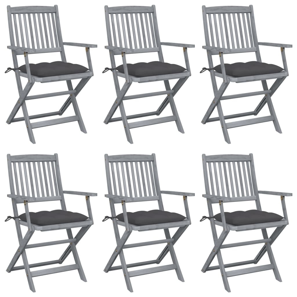 VidaXL Tuinstoelen 6 st inklapbaar met kussens massief acaciahout