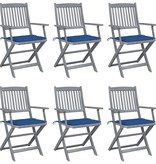 VidaXL Tuinstoelen inklapbaar 6 st met kussens massief acaciahout