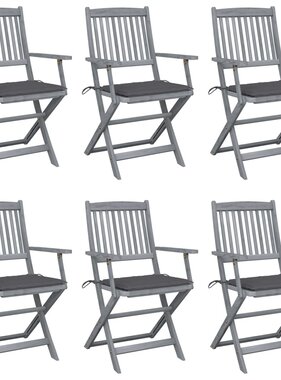 VidaXL Tuinstoelen inklapbaar 6 st met kussens massief acaciahout
