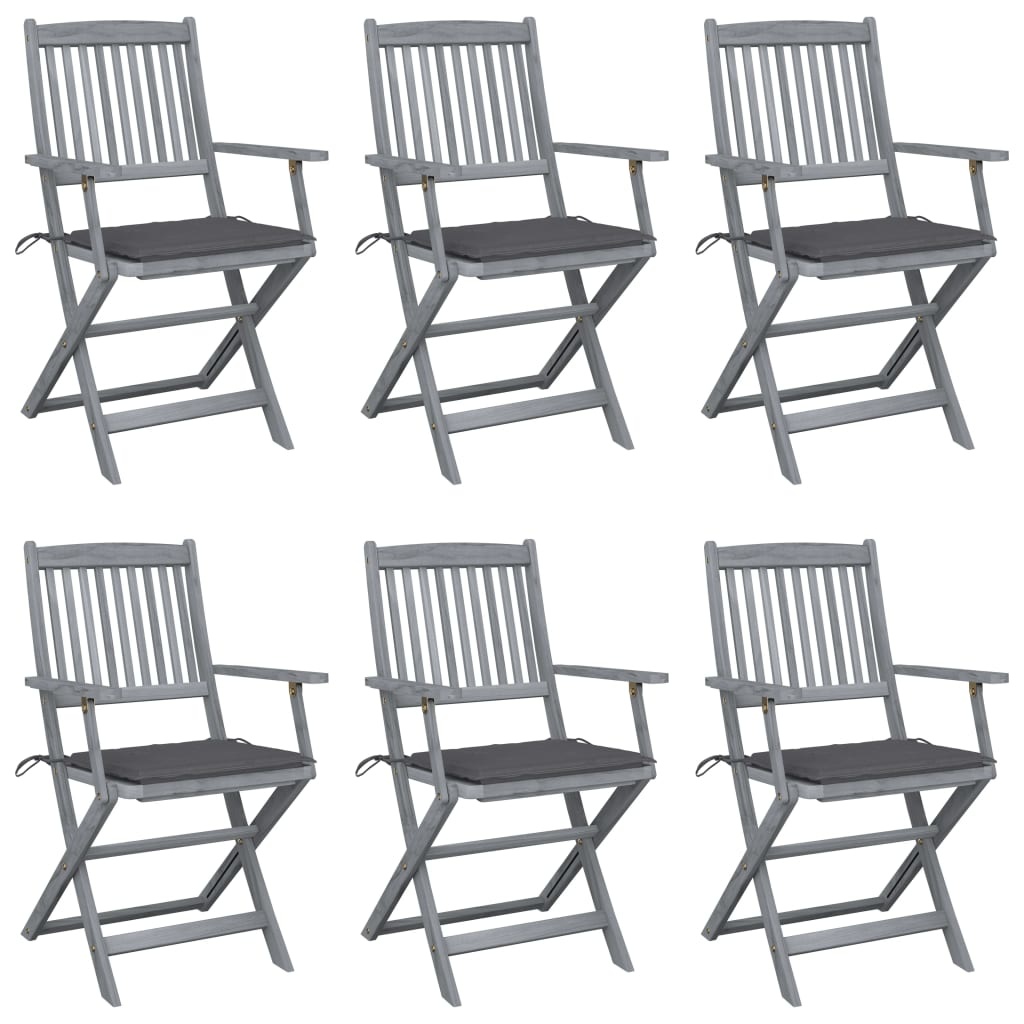 VidaXL Tuinstoelen inklapbaar 6 st met kussens massief acaciahout