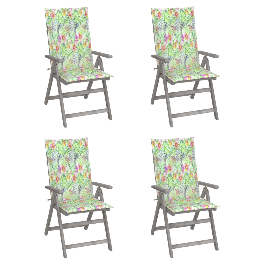 VidaXL Tuinstoelen verstelbaar 4 st met kussens massief acaciahout