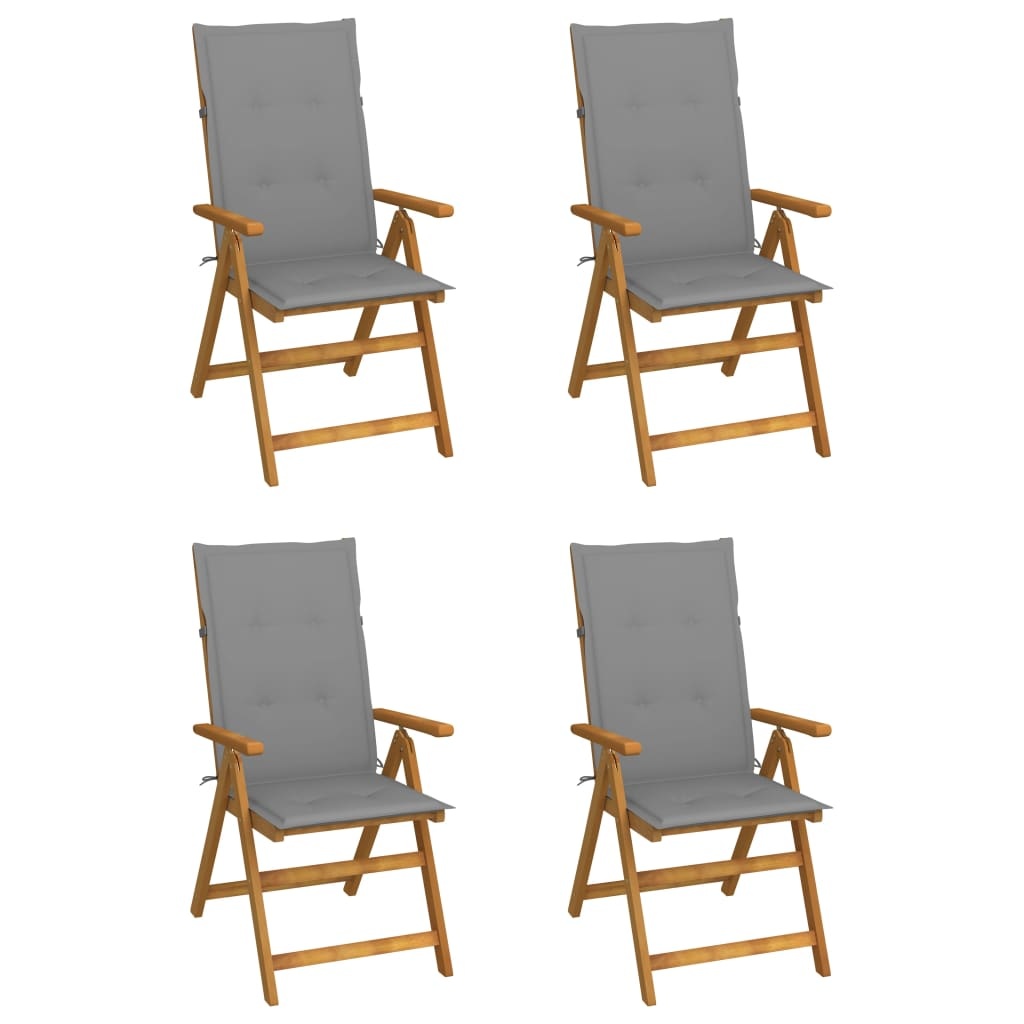 VidaXL Tuinstoelen verstelbaar 4 st met kussens massief acaciahout