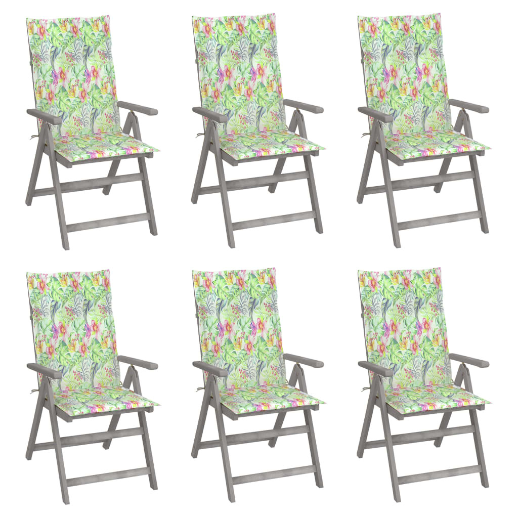 VidaXL Tuinstoelen verstelbaar 6 st met kussens massief acaciahout