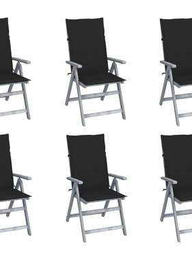 VidaXL Tuinstoelen verstelbaar 6 st met kussens massief acaciahout