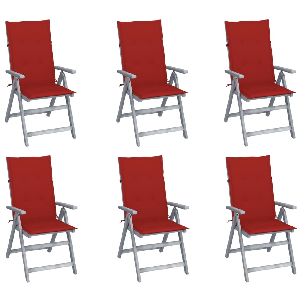 VidaXL Tuinstoelen verstelbaar 6 st met kussens massief acaciahout