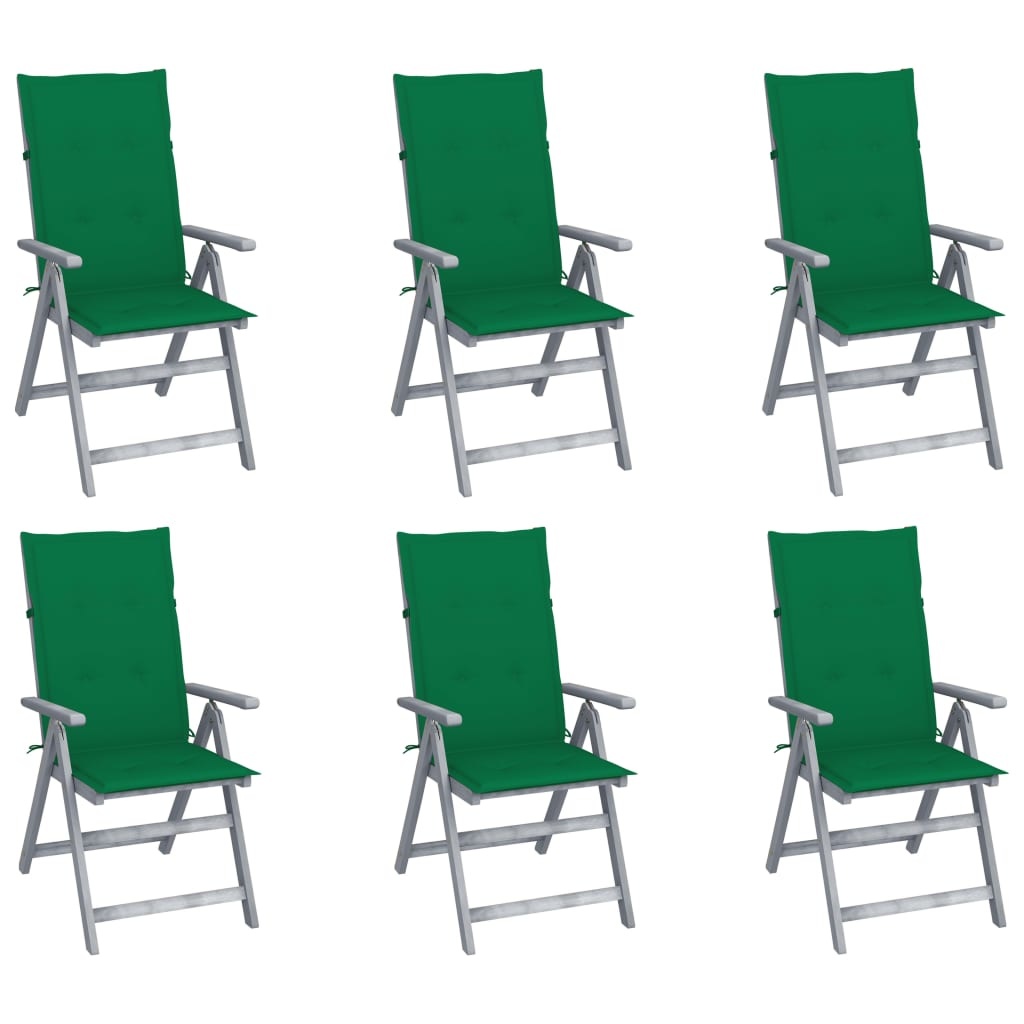 VidaXL Tuinstoelen verstelbaar 6 st met kussens massief acaciahout