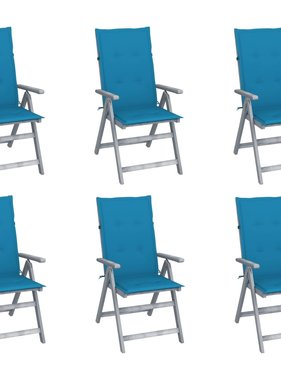 VidaXL Tuinstoelen verstelbaar 6 st met kussens massief acaciahout