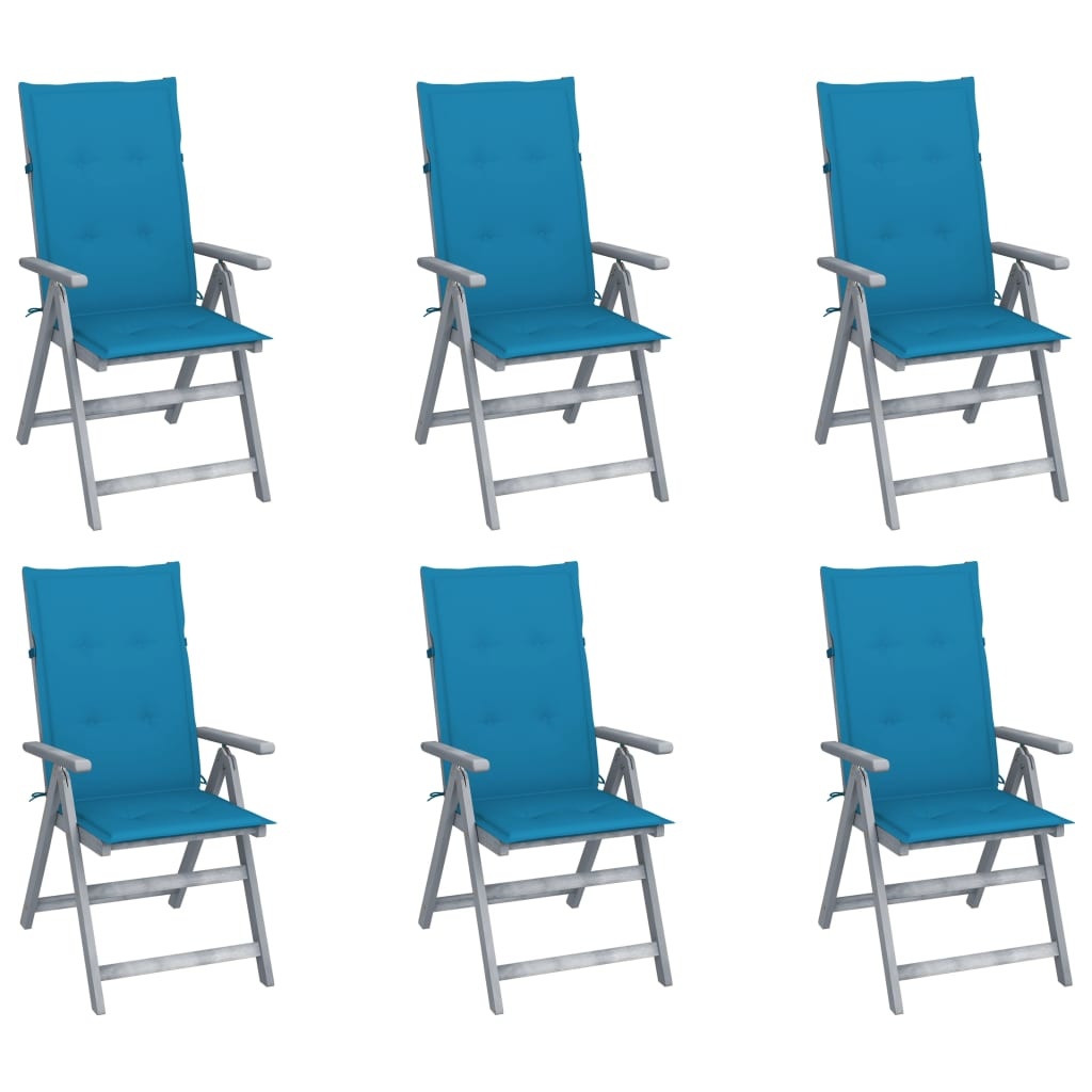 VidaXL Tuinstoelen verstelbaar 6 st met kussens massief acaciahout