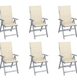 VidaXL Tuinstoelen verstelbaar 6 st met kussens massief acaciahout