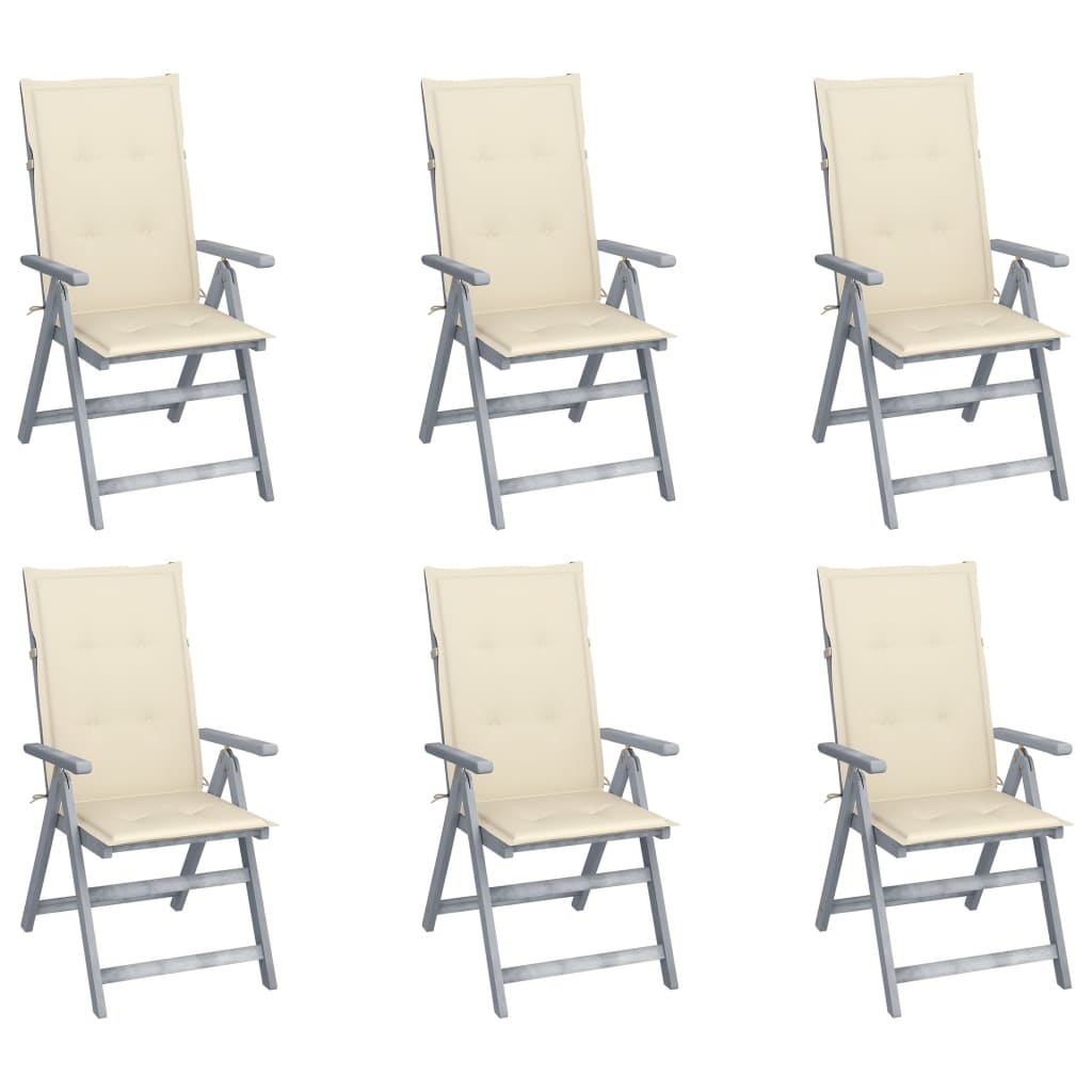 VidaXL Tuinstoelen verstelbaar 6 st met kussens massief acaciahout