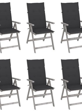 VidaXL Tuinstoelen verstelbaar 6 st met kussens massief acaciahout