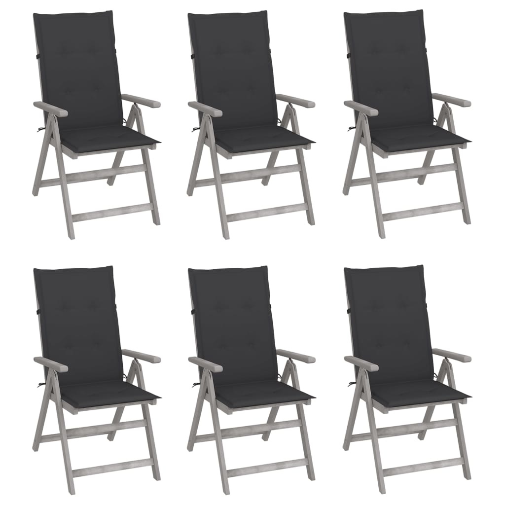 VidaXL Tuinstoelen verstelbaar 6 st met kussens massief acaciahout