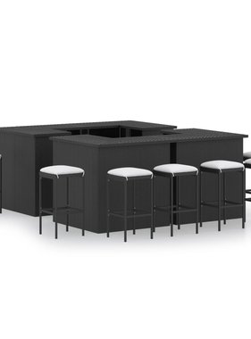 VidaXL 16-delige Tuinbarset met kussens poly rattan zwart