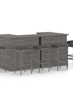 VidaXL 8-delige Tuinbarset met kussens poly rattan grijs