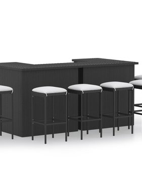 VidaXL 8-delige Tuinbarset met kussens poly rattan zwart