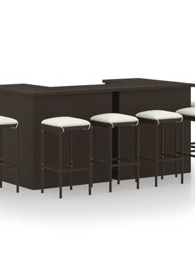 VidaXL 8-delige Tuinbarset met kussens poly rattan bruin