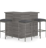 VidaXL 4-delige Tuinbarset met kussens poly rattan grijs