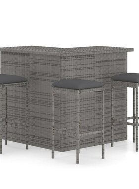 VidaXL 4-delige Tuinbarset met kussens poly rattan grijs