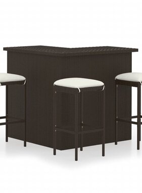VidaXL 4-delige Tuinbarset met kussens poly rattan bruin