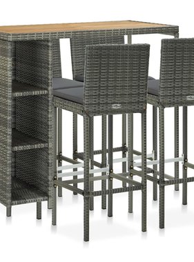 VidaXL 5-delige Tuinbarset met kussens poly rattan grijs