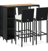VidaXL 5-delige Tuinbarset met kussens poly rattan zwart
