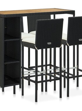 VidaXL 5-delige Tuinbarset met kussens poly rattan zwart
