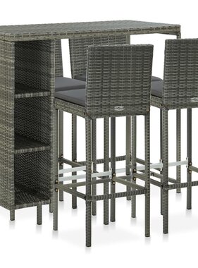VidaXL 5-delige Tuinbarset met kussens poly rattan grijs