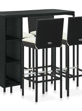 VidaXL 5-delige Tuinbarset met kussens poly rattan zwart