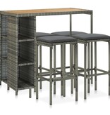 VidaXL 5-delige Tuinbarset met kussens poly rattan grijs